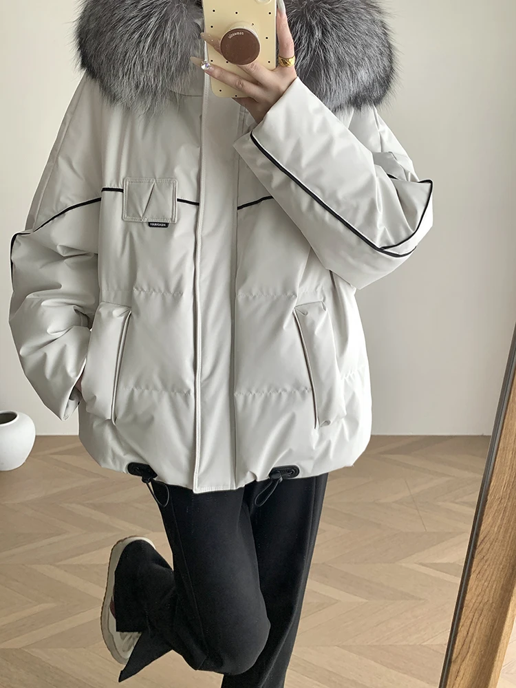 Fashion Women Outdoor Goose Down Jacket Natural Fox Fur Coat Long Sleeve Casual Warm Female Winter Luxury Ladies Outwear