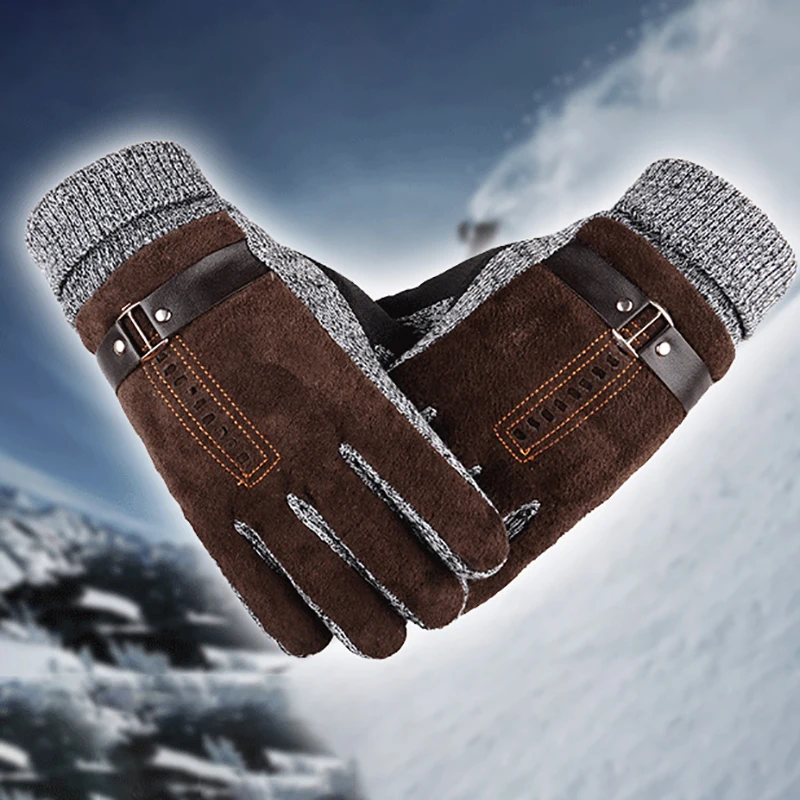 1 Pair Men Gloves Thick Anti-pilling Winter Gloves Thermal Men Winter Gloves Touch Screen Outdoor Cycling Cold Protection