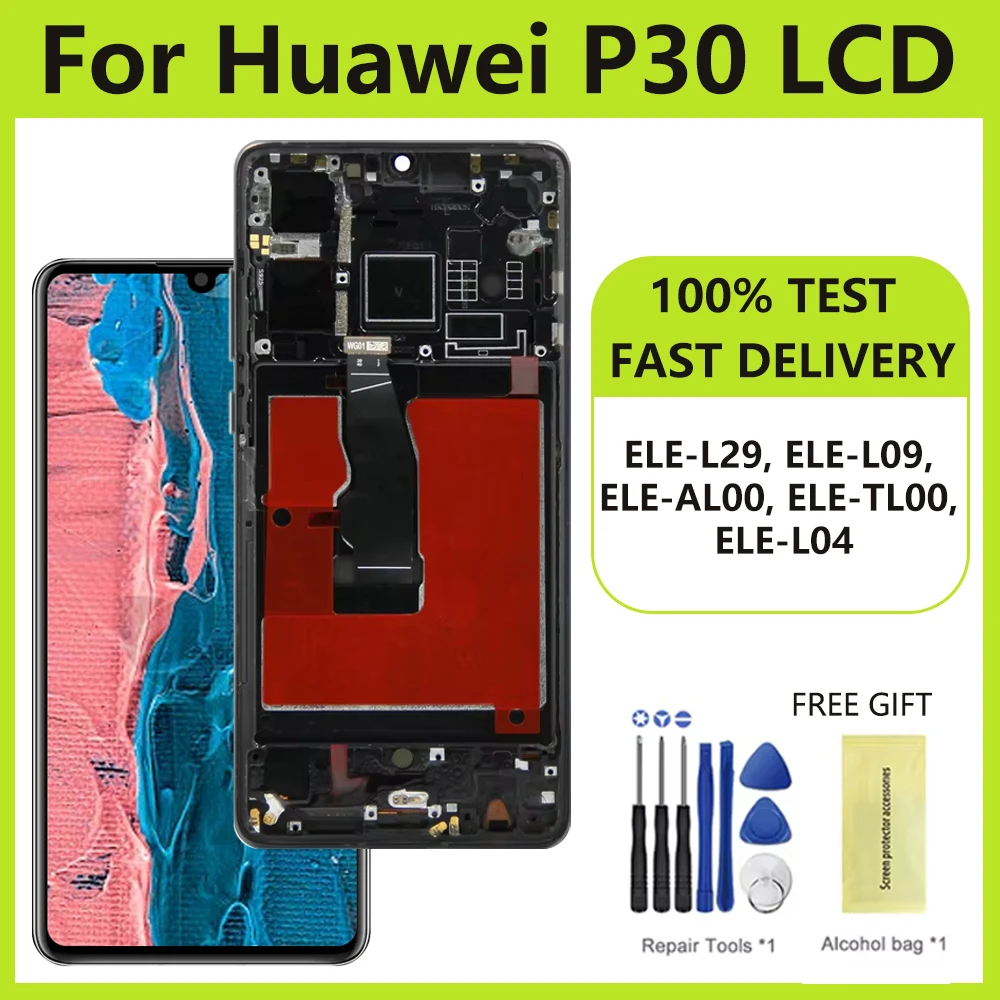 

ЖК-экран для Huawei P30 ELE-L29 L09, ЖК-дисплей, цифровой сенсорный экран в сборе, замена для Huawei P30 AL00 TL00 L04 LCD