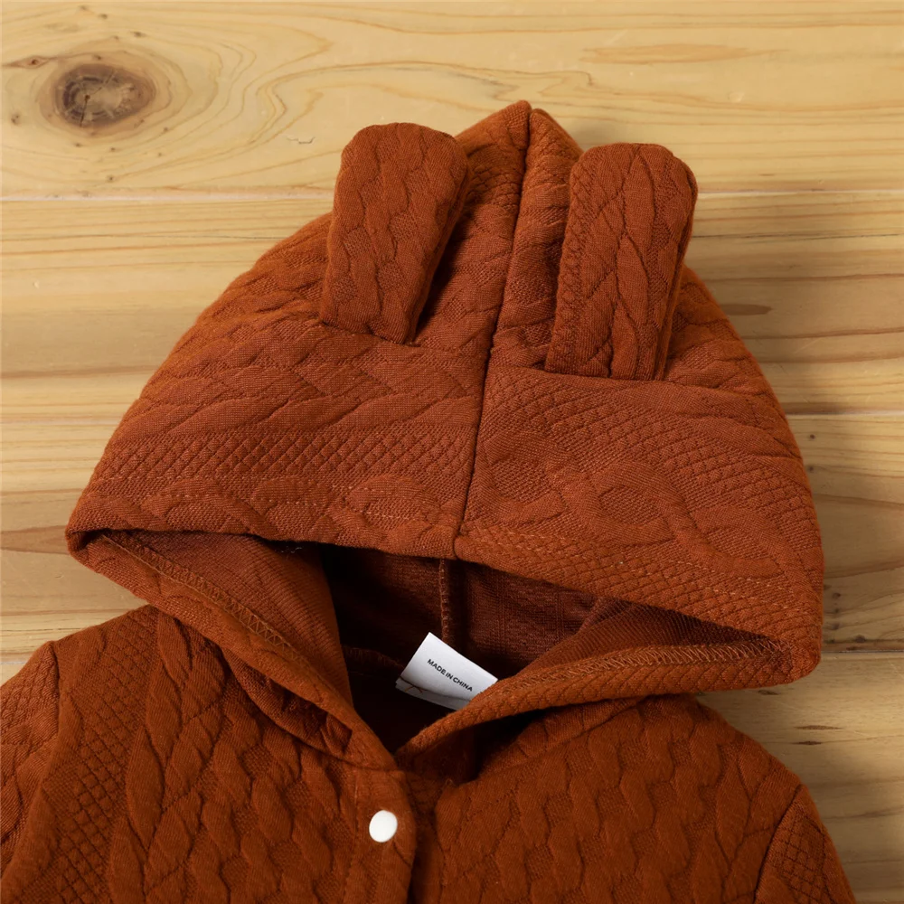0-18 Monate Neugeborenes Baby, Jungen- und Mädchen-Body, einfarbiger Kapuzenpullover, langärmeliger Strampler, Herbst- und Winter-Overall, warme Kleidung für Babys. – Detail 15
