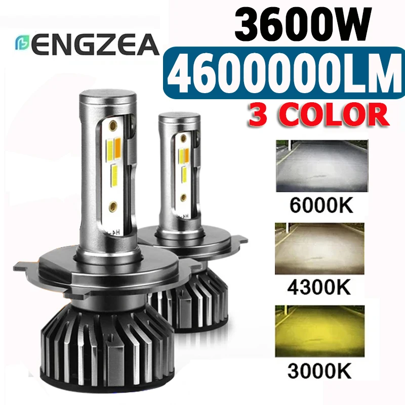 

ENGZEA Car Headlight Bulbs H4 H7 Led H1 H3 H11 4600000LM 3600W H13 880 9005 9006 HB4 3 Color Change 3000K 4300K 6000K Fog Lamp