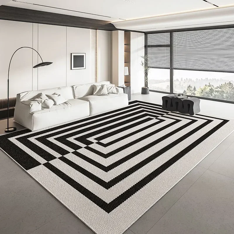 

Modern Nordic Living Room Geometric Carpet Simple Luxurious Room Decoration Rug Coffee Table Black White Area Mat Customizable