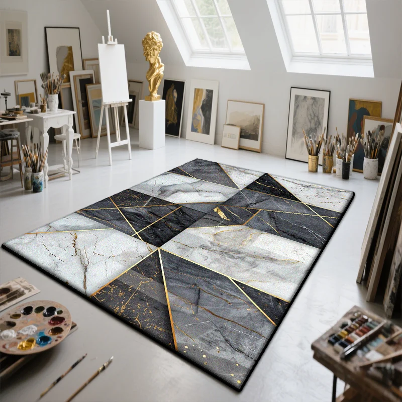 

Большой ковер для гостиной в скандинавском простом стиле, нескользящий черный большой ковер с геометрическим рисунком, моющийся мягкий коврик для спальни, украшение для комнаты, домашние коврики