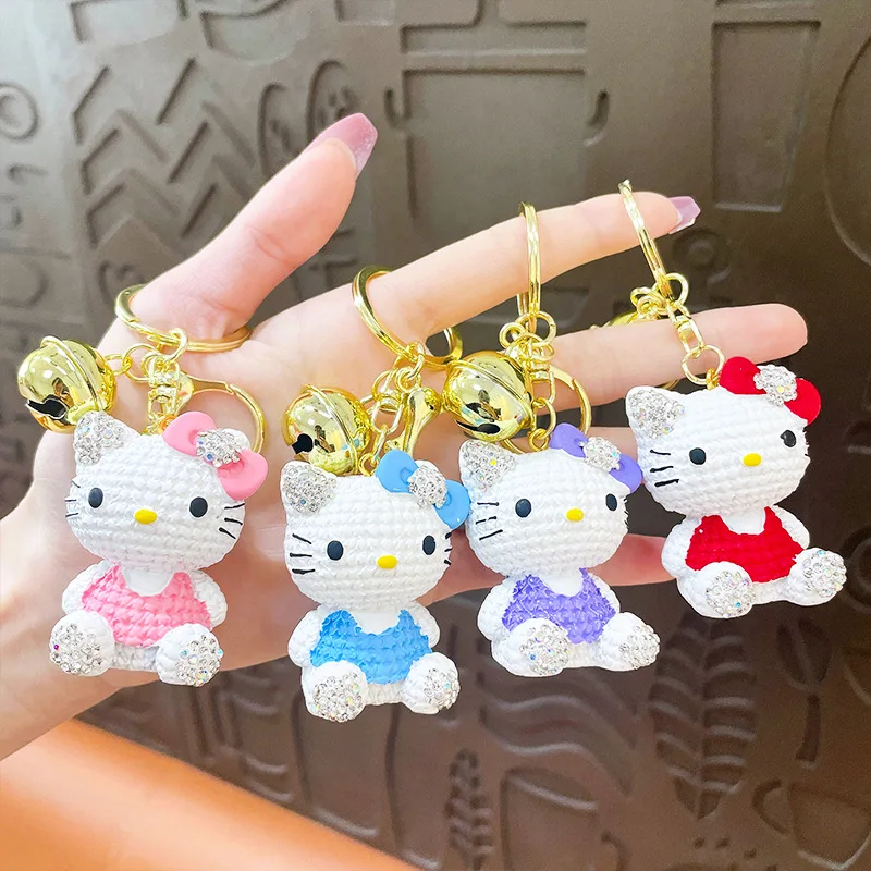 

Resin inlaid diamond HelloKitty Sanrio keychain female cartoon doll car keychain cute couple bag small pendant
