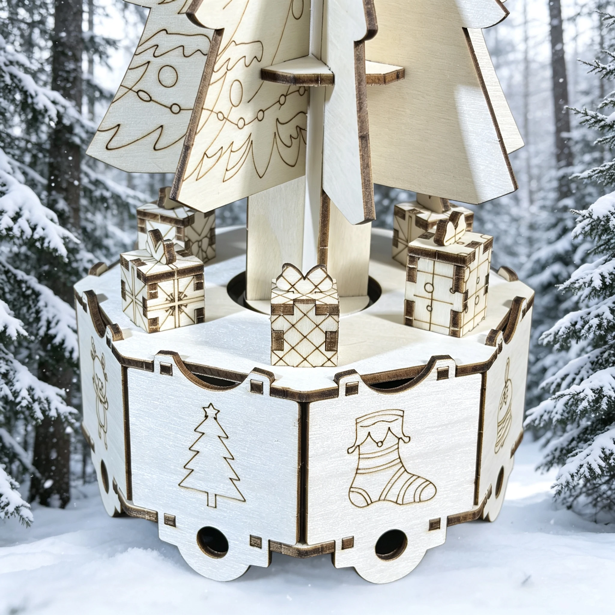 DIY Wooden Rotating Christmas  - Music Box Wooden 3D Puzzle Rotating 评论和价格