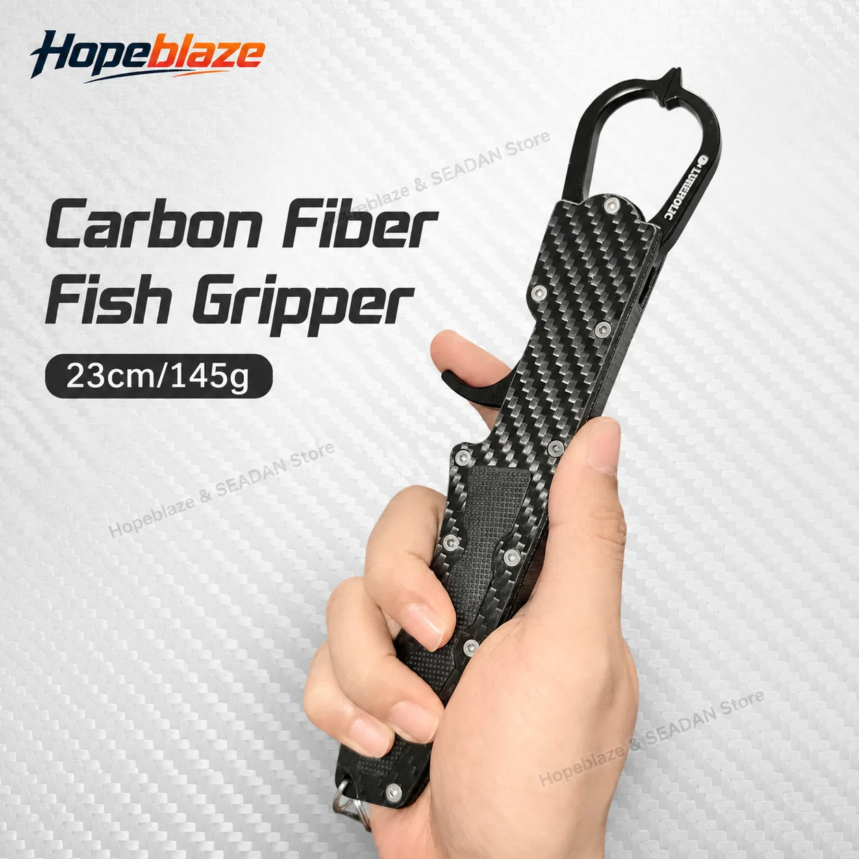 Carbon Fiber Fish Gripper 23cm 145g Aluminum Lip Grip Non-slip One Hand Operation Sea Fresh Water Fishing Controller with D-ring