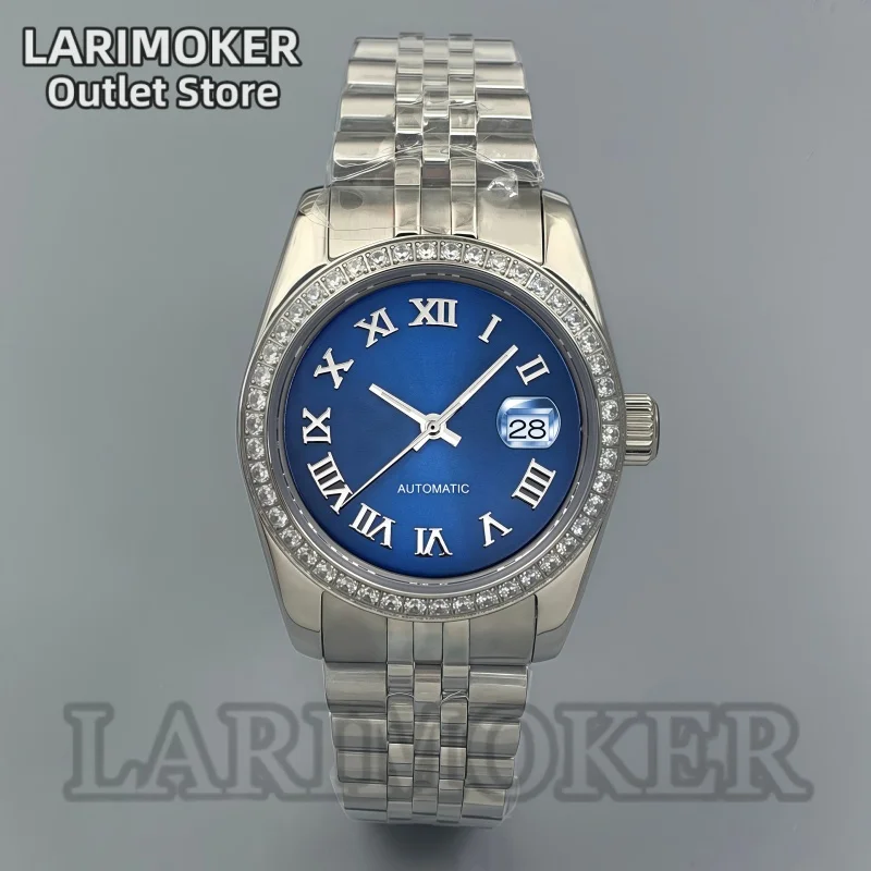 

LARIMOKER 31mm Women's Automatic Watch NH05 Blue Dial Roman Diamond Bezel Sapphire Crystal Steel Jubilee Bracelet Elegant Watch