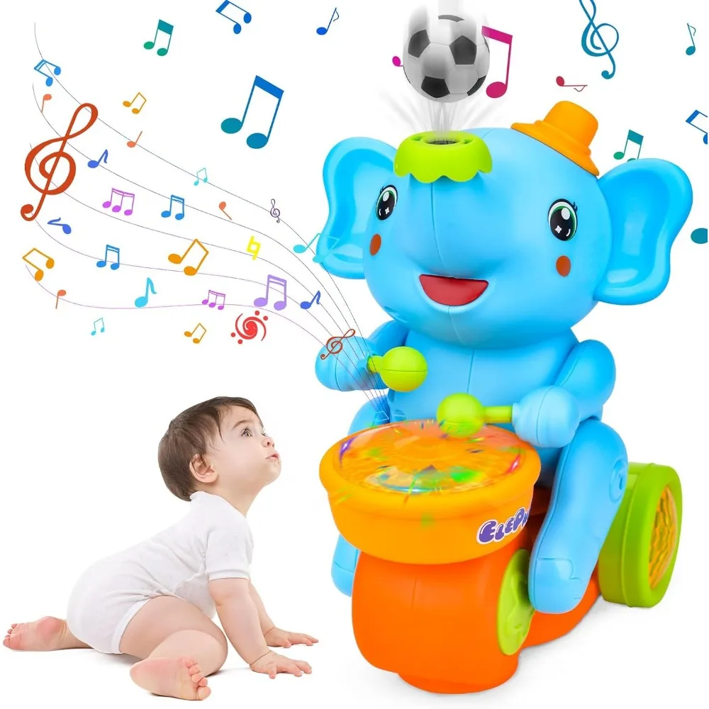 Elephant Toy Walking Elephant Musical Toys with Drum Electric Car with LED Lights & Sounds, Moving Toys, for Boy And Girls