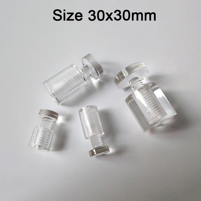 

500PCS/LOT 30X30mm Clear Glass Standoff Pins Acrylic Advertising Nails Screws Sign Billboard Wall Mount Fastener Fixing Fittings