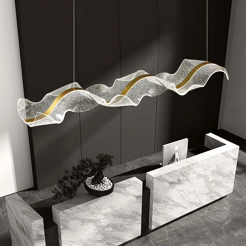 

Designer Long Streamer Pendant Lamp Nordic Led Wave Hanging Lamp For Living Room Kitchen Store Creative Dining Table Chandelier