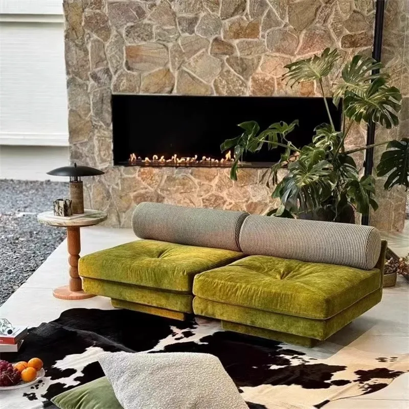 %Italian Style Minimalist Retro Fabric Sofa One Seat Modular Combination Small Apartment High-Density Sponge Lazy Warehouse Gym