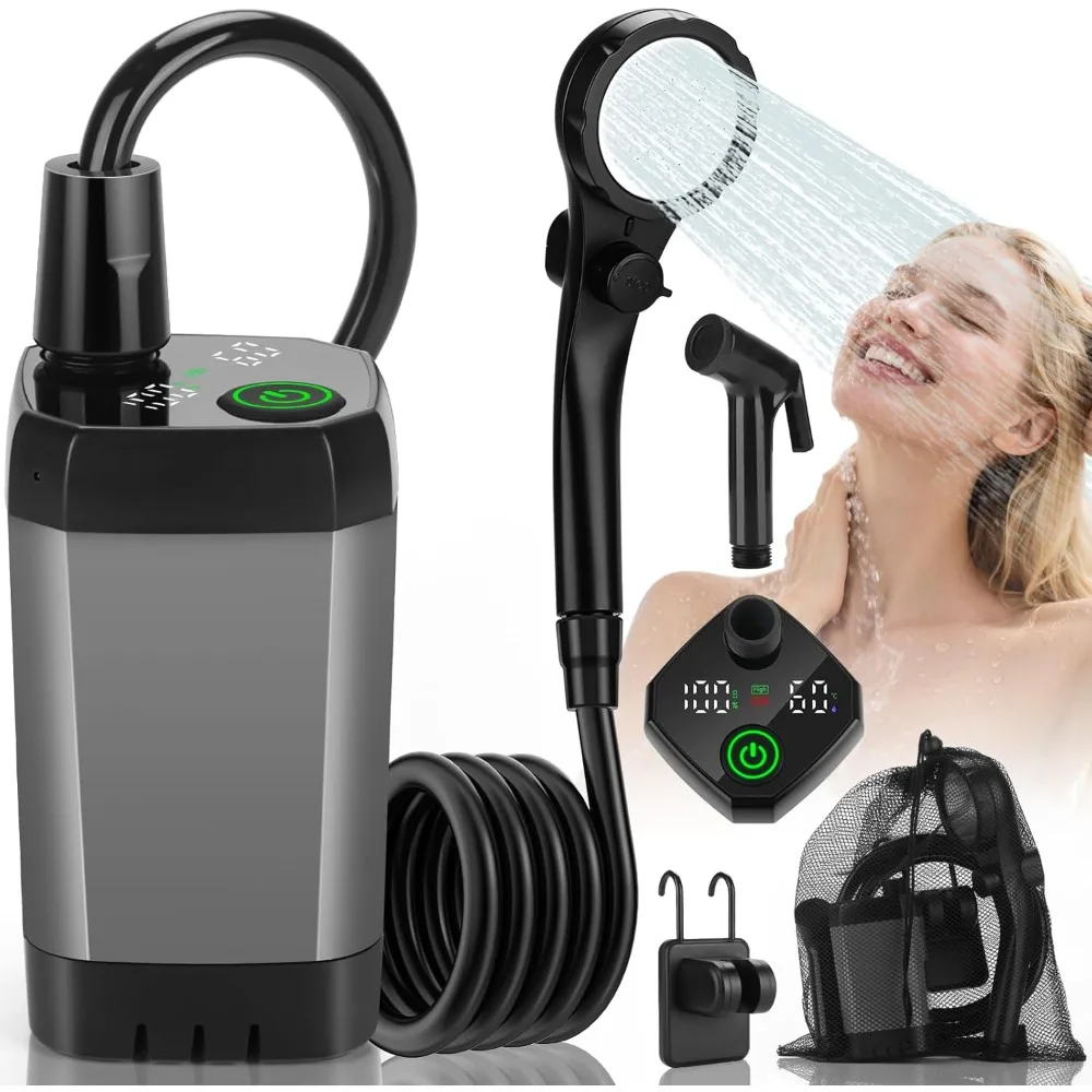 

Camping Shower with Rechargeable Pump and LED Battery & Temperature Indicator