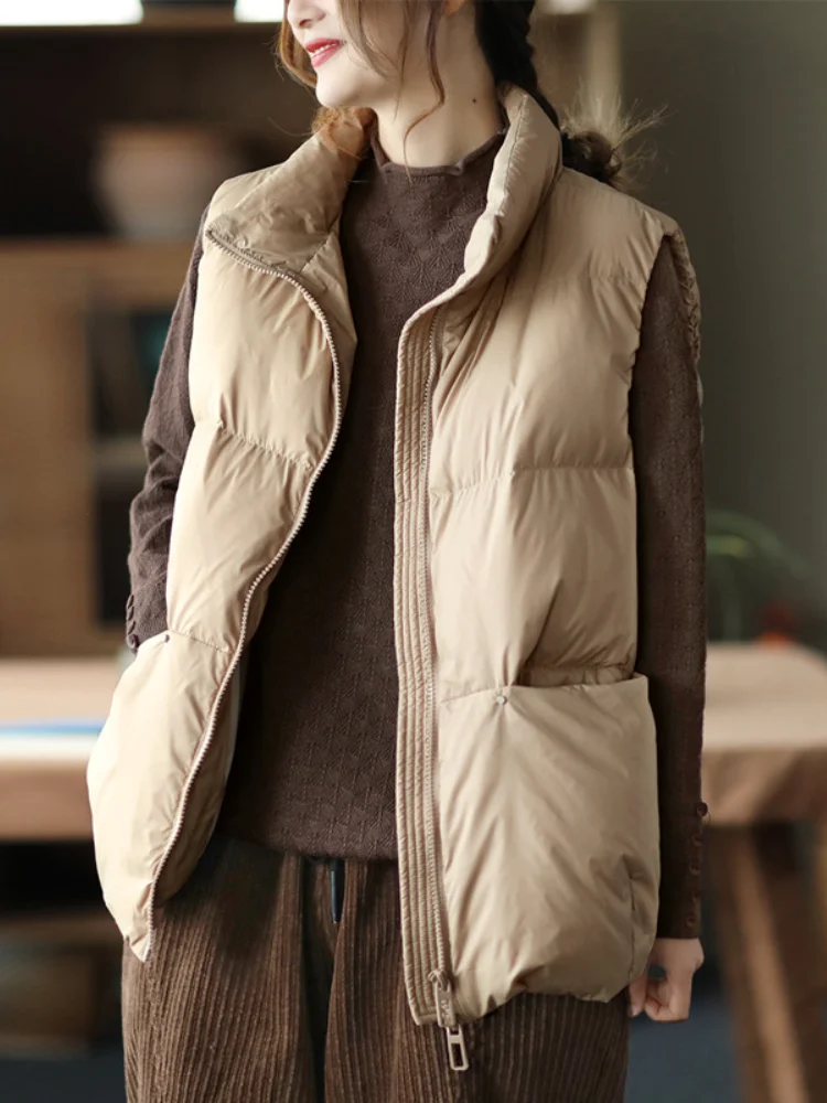 Veste en duvet de canard blanc classique pour femme, col montant en fibre, parka décontractée, veste polyvalente, mode, hiver