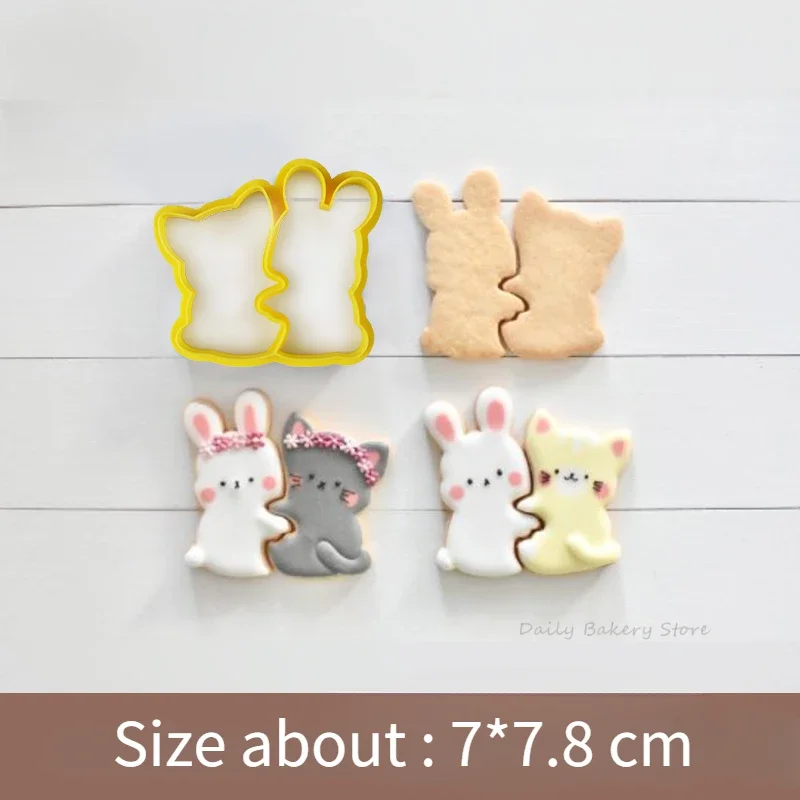 Lover Rabbit Cat Shaped Biscuit Mold Acrylic Cartoon Animal Cookie Cutter and Stamp Wedding Birthday Cake Decorating Baking Tool