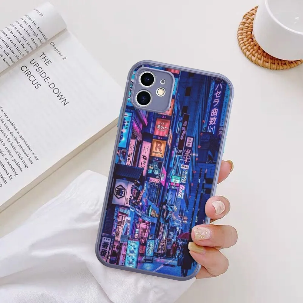 Japan Aesthetic Tokyo Neon Lights City Street Phone Case For iPhone 14 X XR XS 7 8 Plus 11 12 13 pro MAX 13mini Matte Shockproof