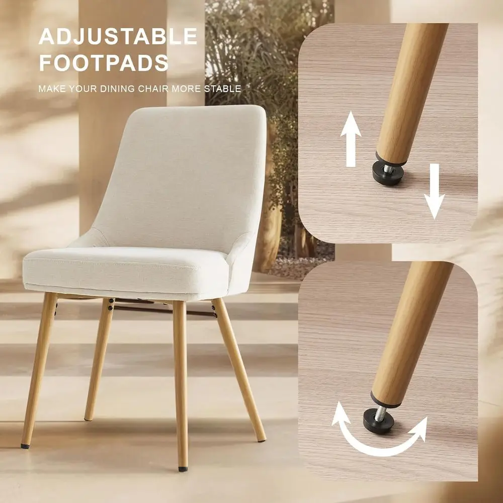 ชุดเก้าอี้ทานอาหารสไตล์ฟาร์มเฮาส์ทันสมัย 4 ตัว หุ้มเบาะหนานุ่ม พนักพิงโค้งมน ผ้าสีเบจ สำหรับห้องครัวและห้องรับประทานอาหาร