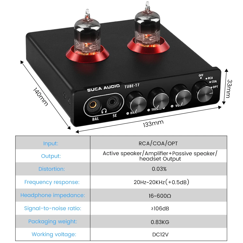 Imagem -03 - Suca Áudio Ne5532 Tube-t76j9 Tubo Amplificador Ess9018 Amplificador de Fone de Ouvido Fibra Coaxial Dac Decodificação Ajustável Agudos e Graves