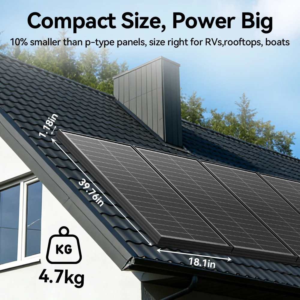 Panneau solaire bifacial Rvpozwer 12V 400W/200W/100W monocristallin à haute efficacité 25,5% avec 18 cellules BB pour l'alimentation domestique, les toits et le camping