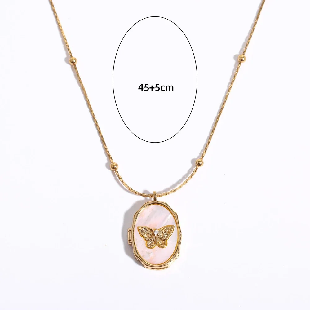 Vintage White Shell Butterfly Necklace for Women Openable Album Photo Frame Locket Geometric Pendant Necklaces Elegant Jewelry