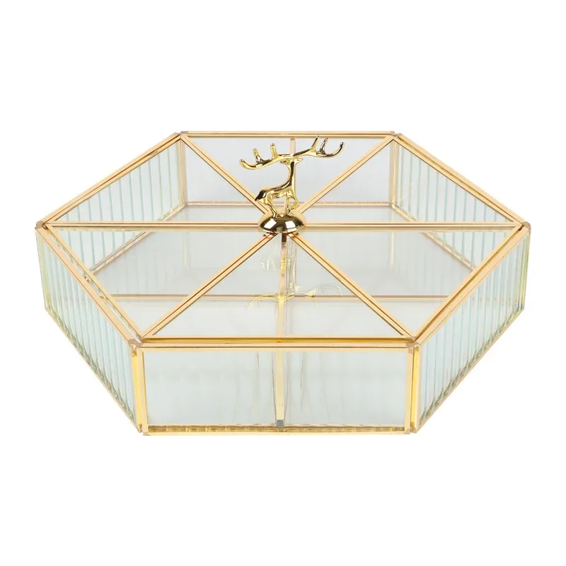 Light Luxury Transparent Glass Jewelry Box Dry Fruit Storage Home Living Room Hexagonal Cosmetics Organizer