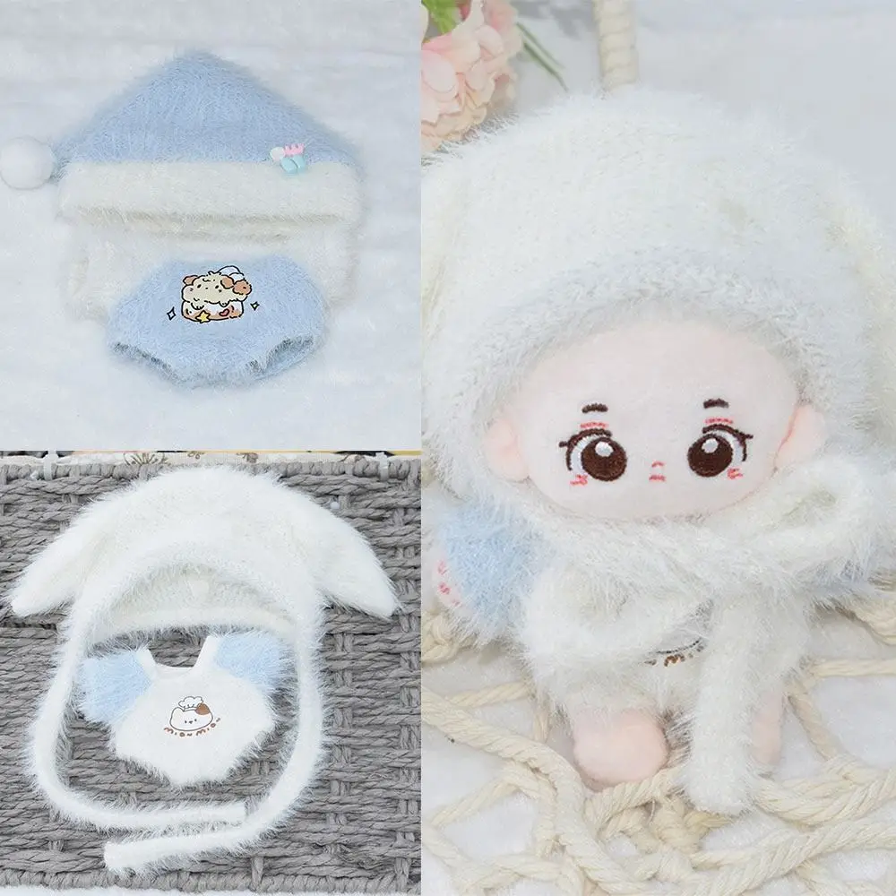 Toy 10cm Clothes Blue White Hairy Miniature Cap Pajamas Photo Prop Playing House Jumpsuits Set Cotton