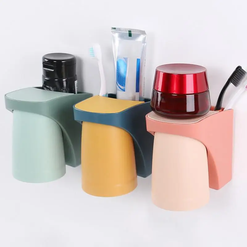 Wall Mount Magnetic Bathroom Gargle Toothbrush Cup Holder Anti-dust Draining Mug Bathroom Cup Family Lover Toothbrushing Cup