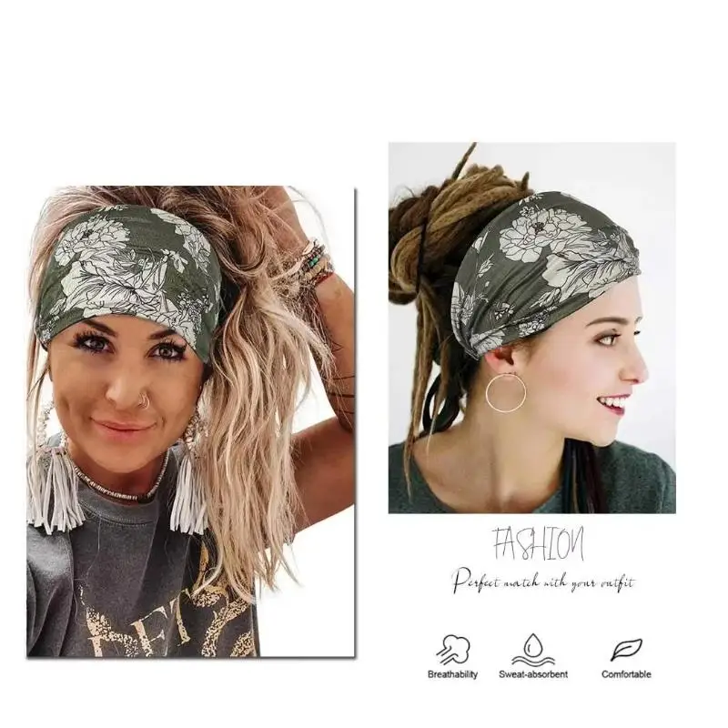 Böhmischer geknoteter Turban-Kopfwickel, breites, dehnbares Stirnband, weiches Yoga-Haarband für Frauen und Mädchen, für den täglichen Gebrauch. – Detail 6
