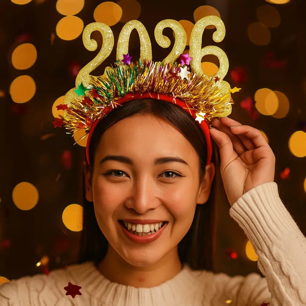 

Sequin 2026 New Year Headbands Colorful Comfortable Star Strip Headband Celebration Number Flexible Hair Hoop Carnival Events