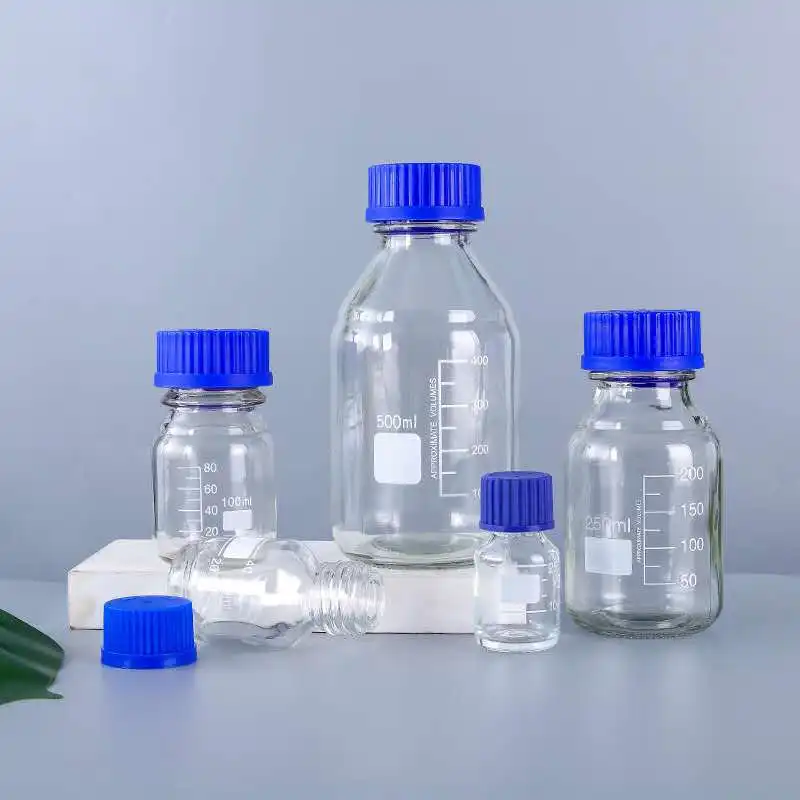 1pcs Capacity 25/50/100/250/500/1000ml/2000ml Glass Reagent Bottle With Blue Screw Cap Medical Laboratory Chemistry Glassware