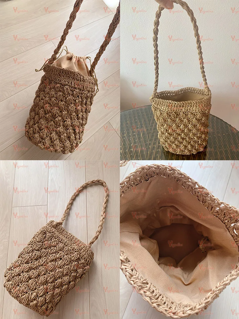 Yogodlns Sommer Stroh Umhängetasche Frauen Große Kapazität Rattan Eimer Tasche Handarbeit Gewebt Strand Tasche Mode Urlaub Handtasche Tote – Detail 5