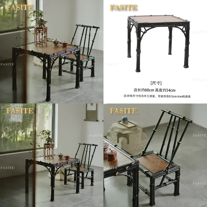For Chinese Retro Bamboo Coffee Table Small Square Tea Table with Backrest Chair Natural Material Living Room Balcony