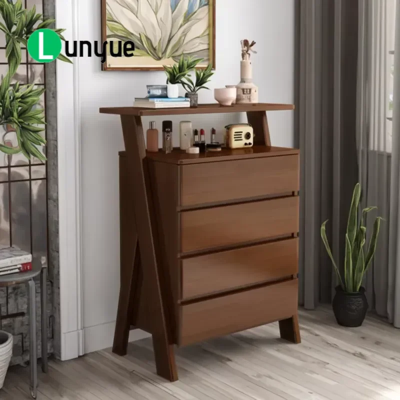 Solid Wood Chest of Drawers 4 Drawer Simple Bedroom Storage Cabinet Log Style Furniture for Home Organization Durable Natural