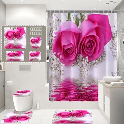 Rose butterfly print shower curtain modern nordic minimalist polyester home décor bathroom curtain with hooks