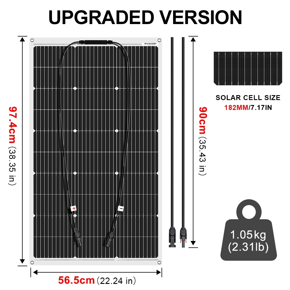 DOKIO 4PCS 100W solar panel 18V monocrystalline flexible panels suitable for camping, RV installation can charge 12V batteries