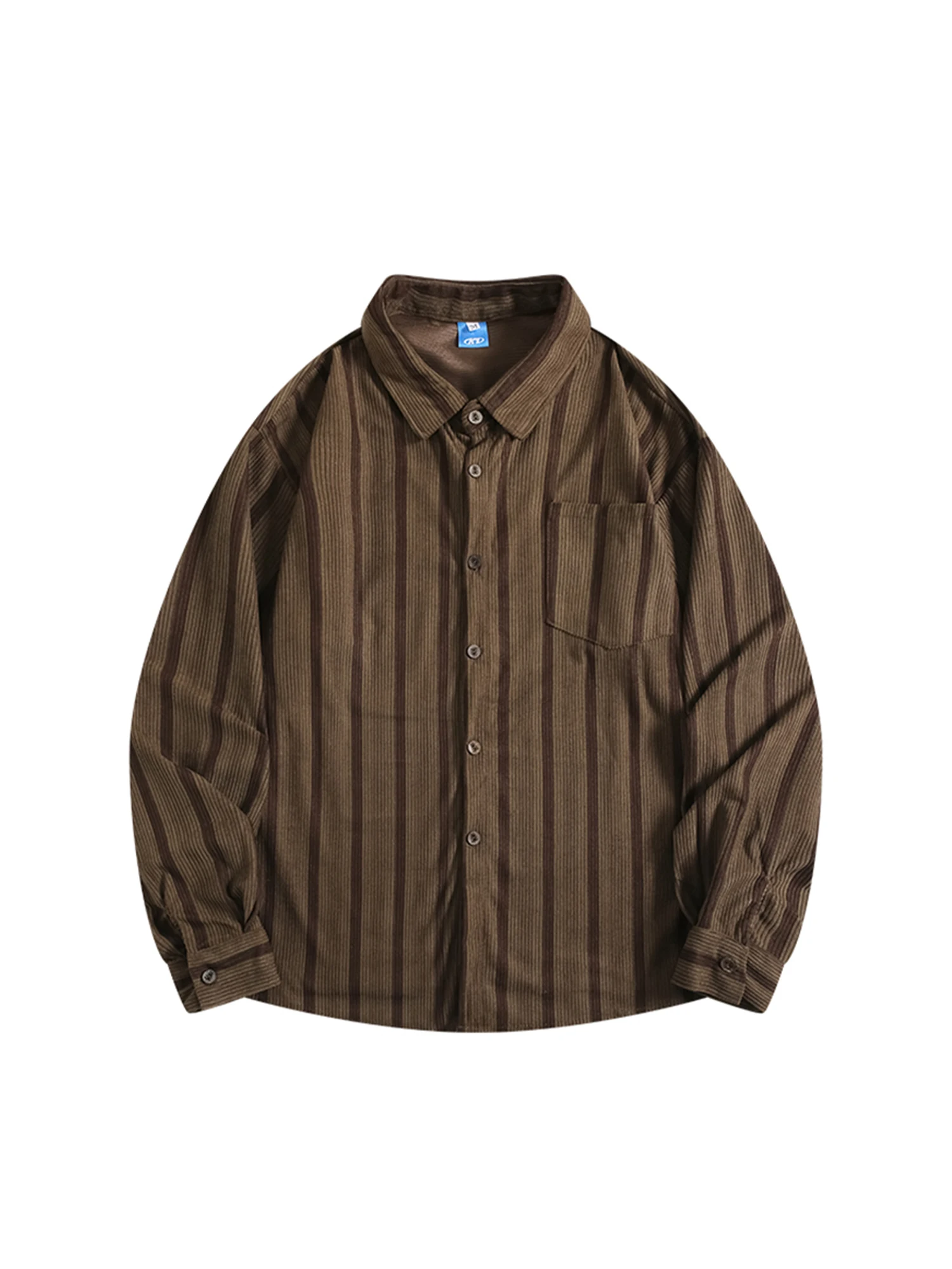

Women's Brown Striped Corduroy Shirts Blouses Vintage 2000s Elegant Aesthetic Long Sleeve Polo-Neck Shirt Clothes Spring Autumn