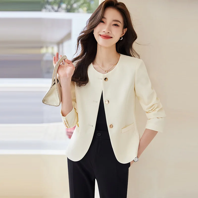 High quality blazer for women jacket double breasted new spring 2024 elegant fashion clothes - pink yellow blue white