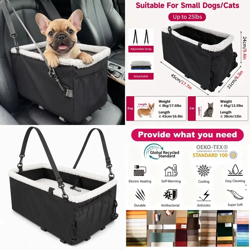 Sturdy Oxford cloth puppy car seat basket, soft interior cushion, small dog travel harness, high viewing angle front