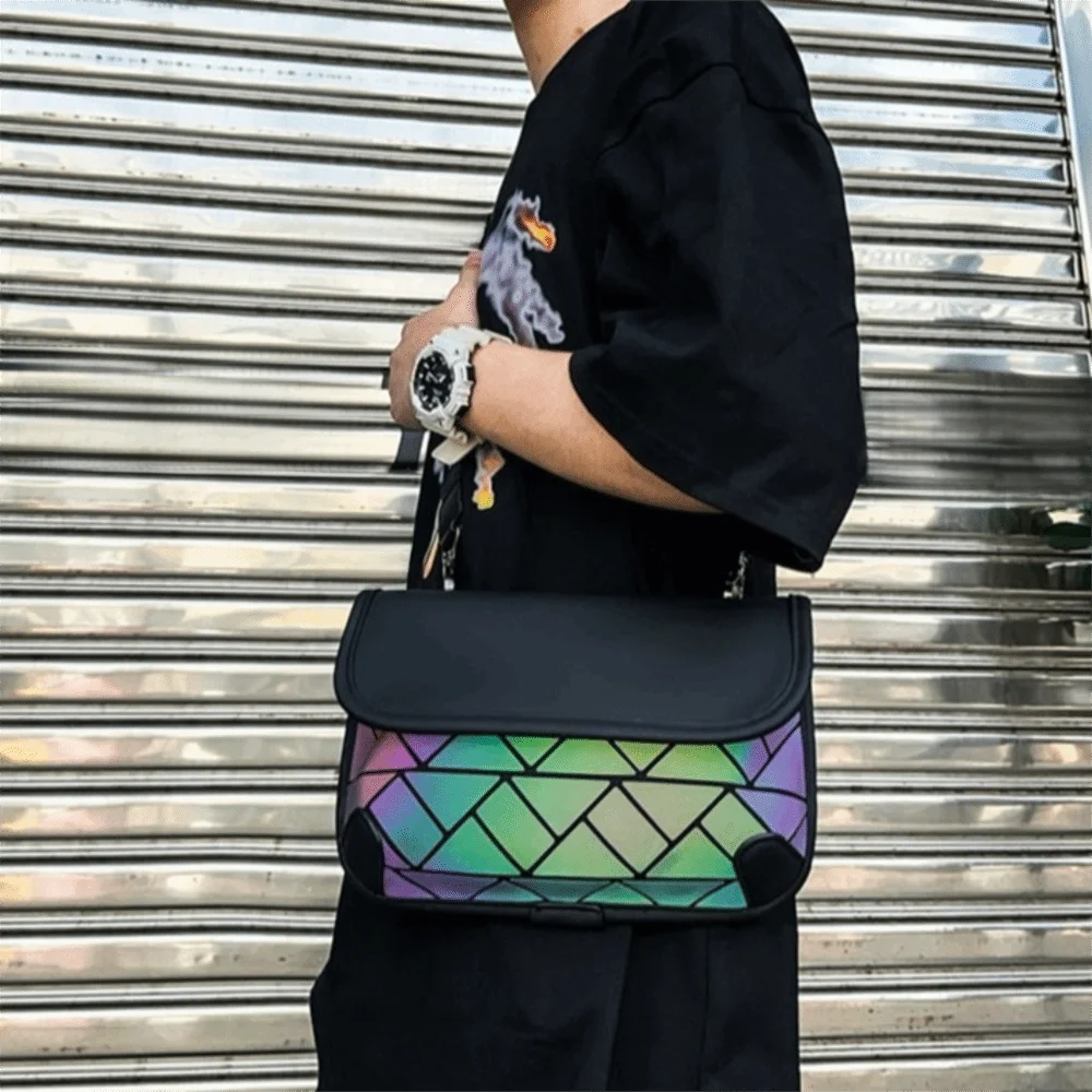 

Simple PU Grid Shoulder Bag Colorful Waterproof Men Crossbody Bag Large Capacity Multi-function Men Chest Bag Streetwear