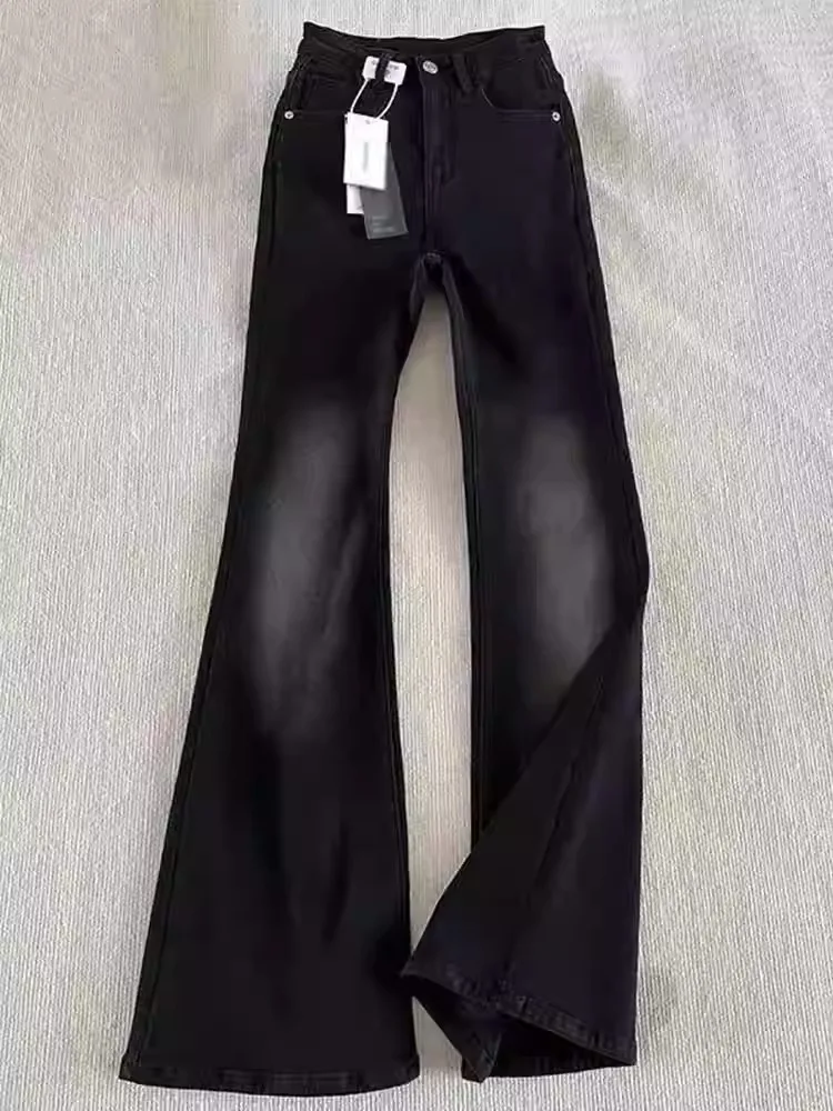 

Летние американские джинсы High Street с прямыми штанинами с талией, мужские модные облегающие длинные брюки с микрорасклешенными брюками