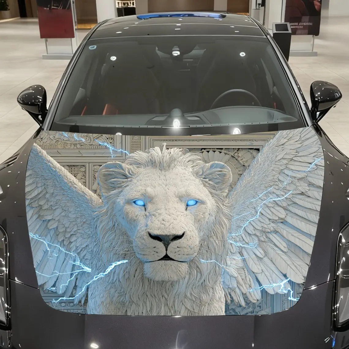 

Blue Electric White Lion Car Hood Decal Sticker, Durable Car Vinyl Wraps Suitable For Most Vehicles, Car Engine Hood Protective