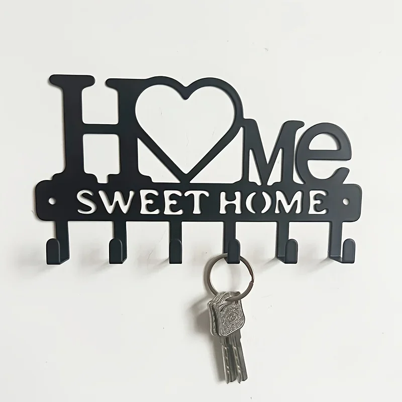 【2D Flat】Warm Home Metal Key Hook Rack Wall Mount Organizer for Coats, Hats, Towels Bags Perfect for Entryway, Kitchen Bathroom