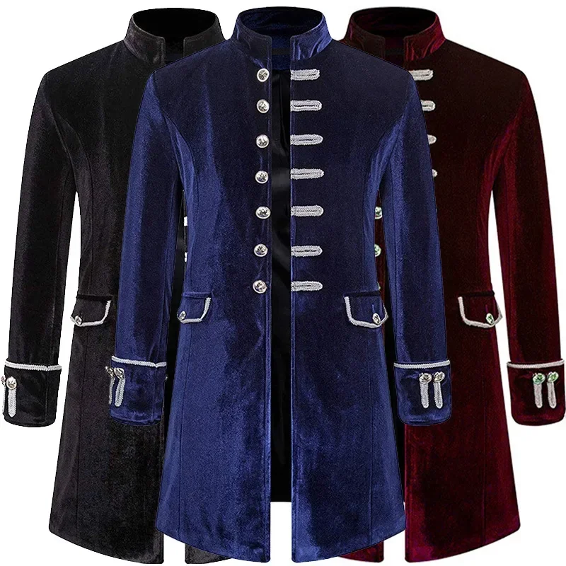 

Medieval Pirate Costume Mens Velvet Gothic Steampunk Victorian Frock Coat Jacket Stage Show Cosplay Blazers Carnival Dress Up