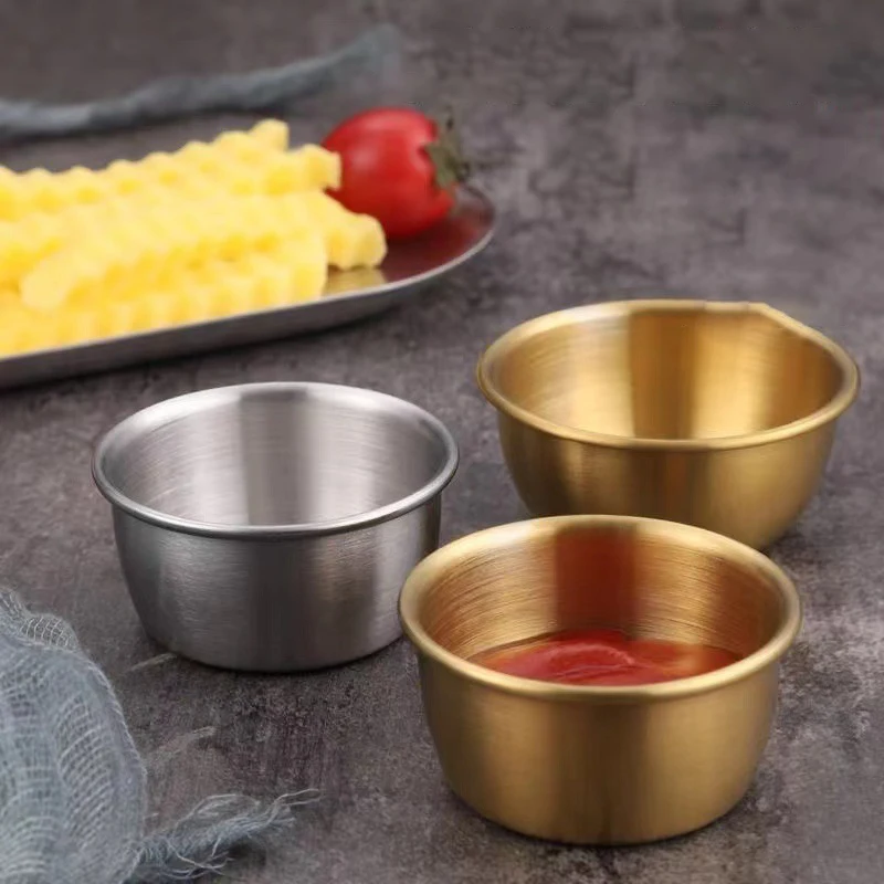 Plato pequeño de acero inoxidable 304 para condimentos, taza para salsa de cocina, cuenco para inmersión de ketchup, platos para aperitivos, vinagre de Sushi, platillo de soja