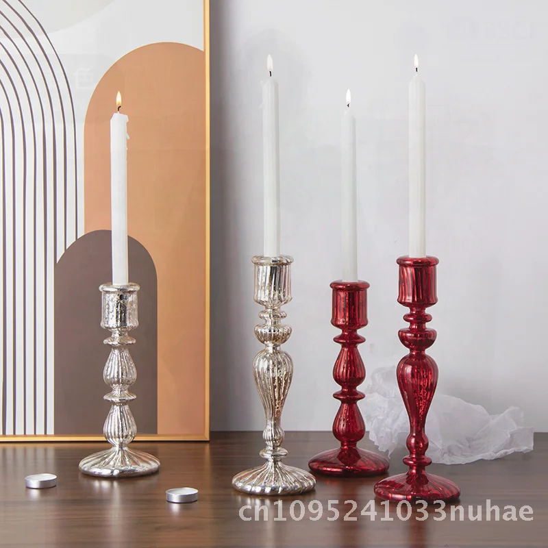 

European Style Retro Long Silver Red Aromatherapy Candle Holder Large Size for Romantic Wedding Ceremony Dinner Household Niche