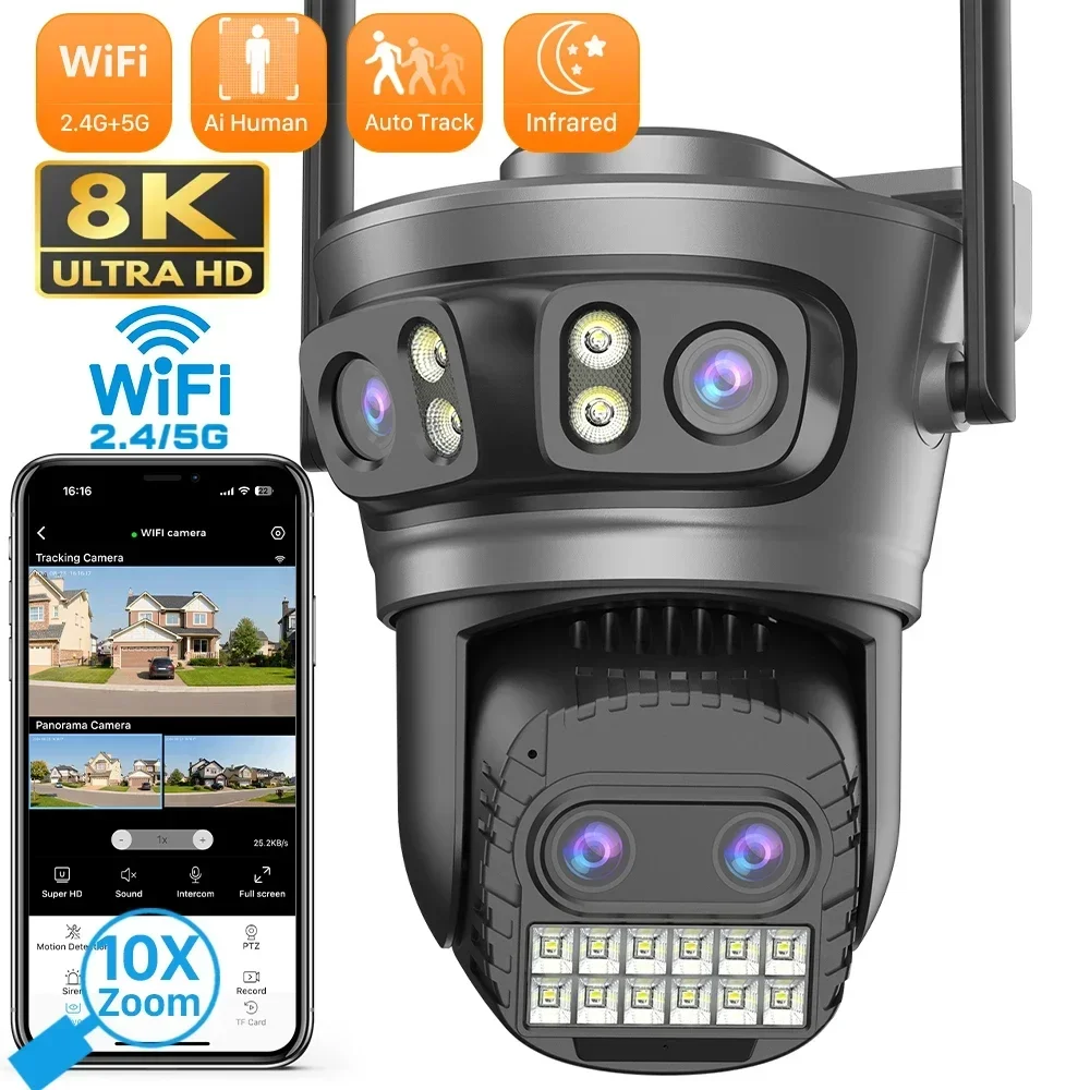20MP Outdoor Wireless Wifi Security Protection Surveillance Camera Four Lens Three Screen 5X Zoom 10MP/15MP Auto Tracking Camera
