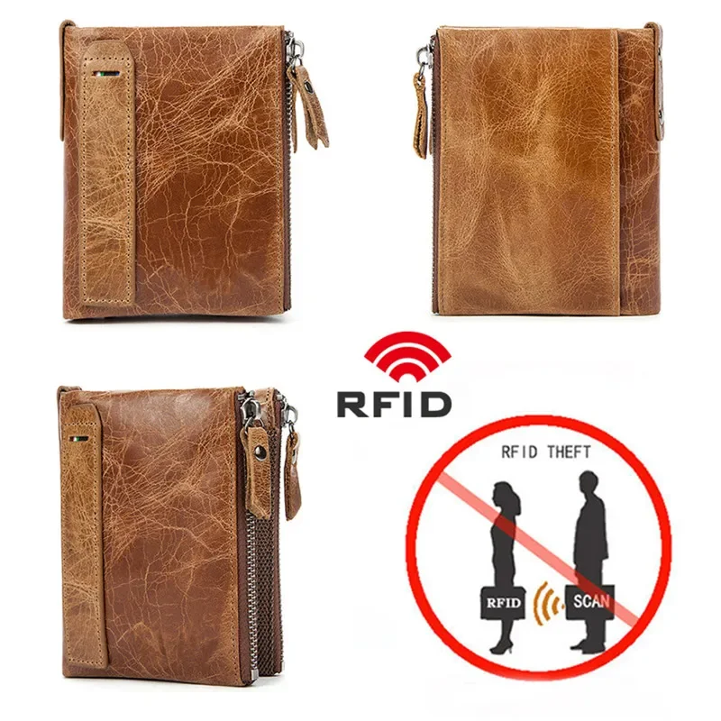 Мужские кошельки Crazy Horse, короткие кредитные визитницы, двойная молния, кошелек из воловьей кожи, кошелек Carteira