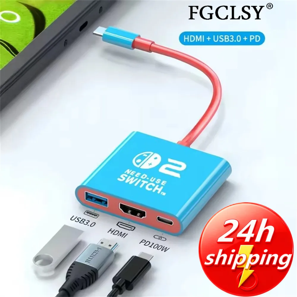 Docking Station for Switch 2,4K 60Hz TYPEC Hub with HDMI-compatible and USB-C 3.0 PD100W Charge Perfect for Switch 2/Switch/OLED