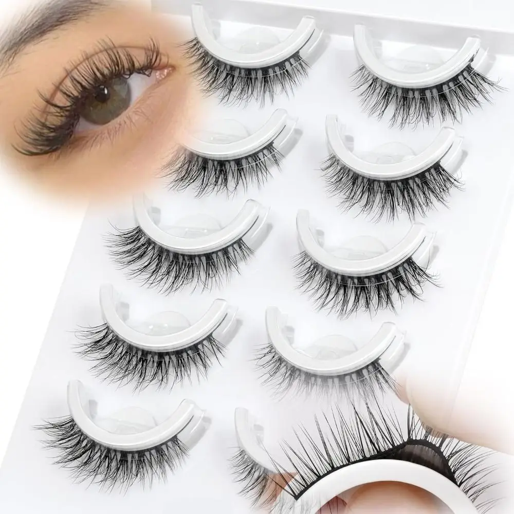 Pre Glued Self Adhesive Eyelashes Natural Look Glueless Natural Lashes C-Curl 8-11MM Wispy Cat Eye False Eyelashes Eye Extension