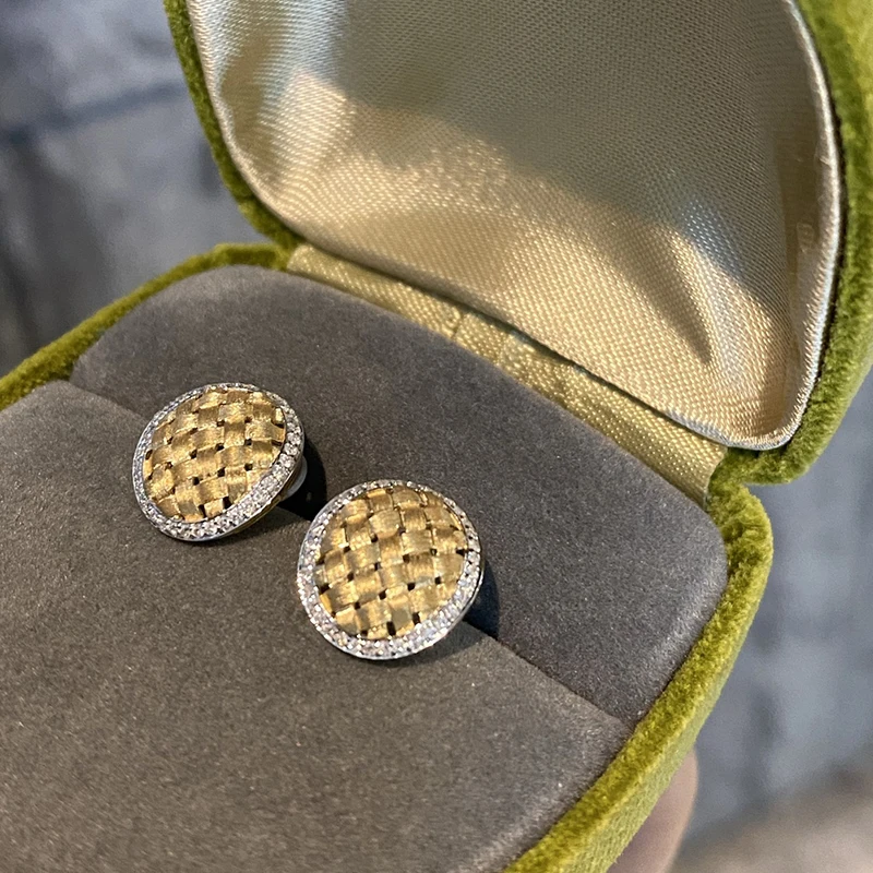 Aazuo Vintage Jewerly 18K Yellow Gold Real Diamonds 0.24ct Fairy Knit Round Stud Earring Gifted For Women Advanced Wedding Party