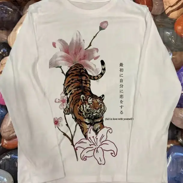 ropa mujer Goth Y2k Style Print Vintage Long Sleeve T-shirt Clothes Aesthetic 2000s Tops Cute Emo Girl Crop Slim roupas feminina